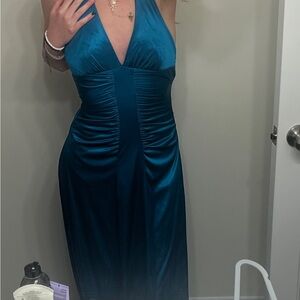 Elegant Teal Halter Prom Dress